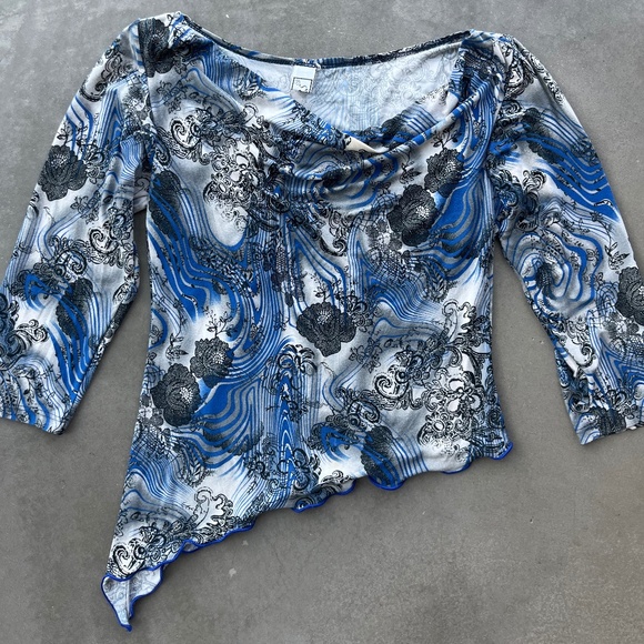 Y2K cowl neck | quarter sleeve | asymmetrical blouse - Picture 1 of 4